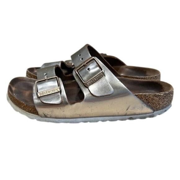Birkenstock Arizona Sandals Metallic Silver 36 EU / 5-5.5 US  Soft Footbed, Worn - Picture 2 of 11